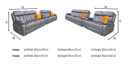 'Merrion’ Dapple Charcoal Fabric 3 + 2 Seater Power Recliner with Drop Down Cup Holder Sofa Set