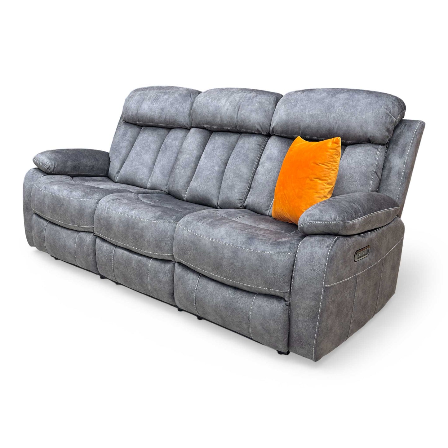 ‘Merrion’ Dapple Charcoal Fabric 3 Seater Power Recliner with Drop Down Cup Holder Direct From Manufacturer