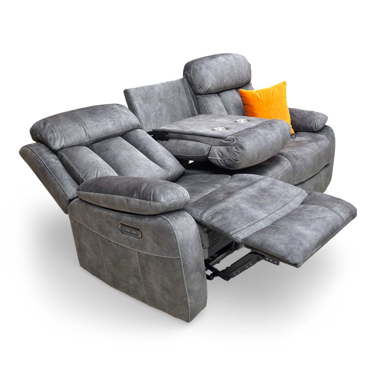‘Merrion’ Dapple Charcoal Fabric 3 Seater Power Recliner with Drop Down Cup Holder Direct From Manufacturer