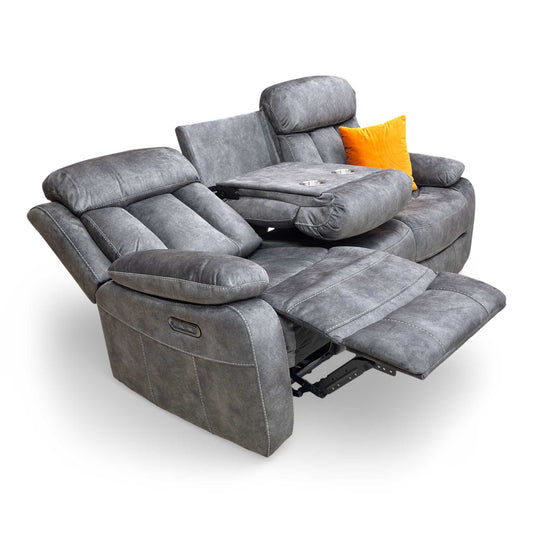 ‘Merrion’ Dapple Charcoal Fabric 3 Seater Power Recliner with Drop Down Cup Holder Direct From Manufacturer