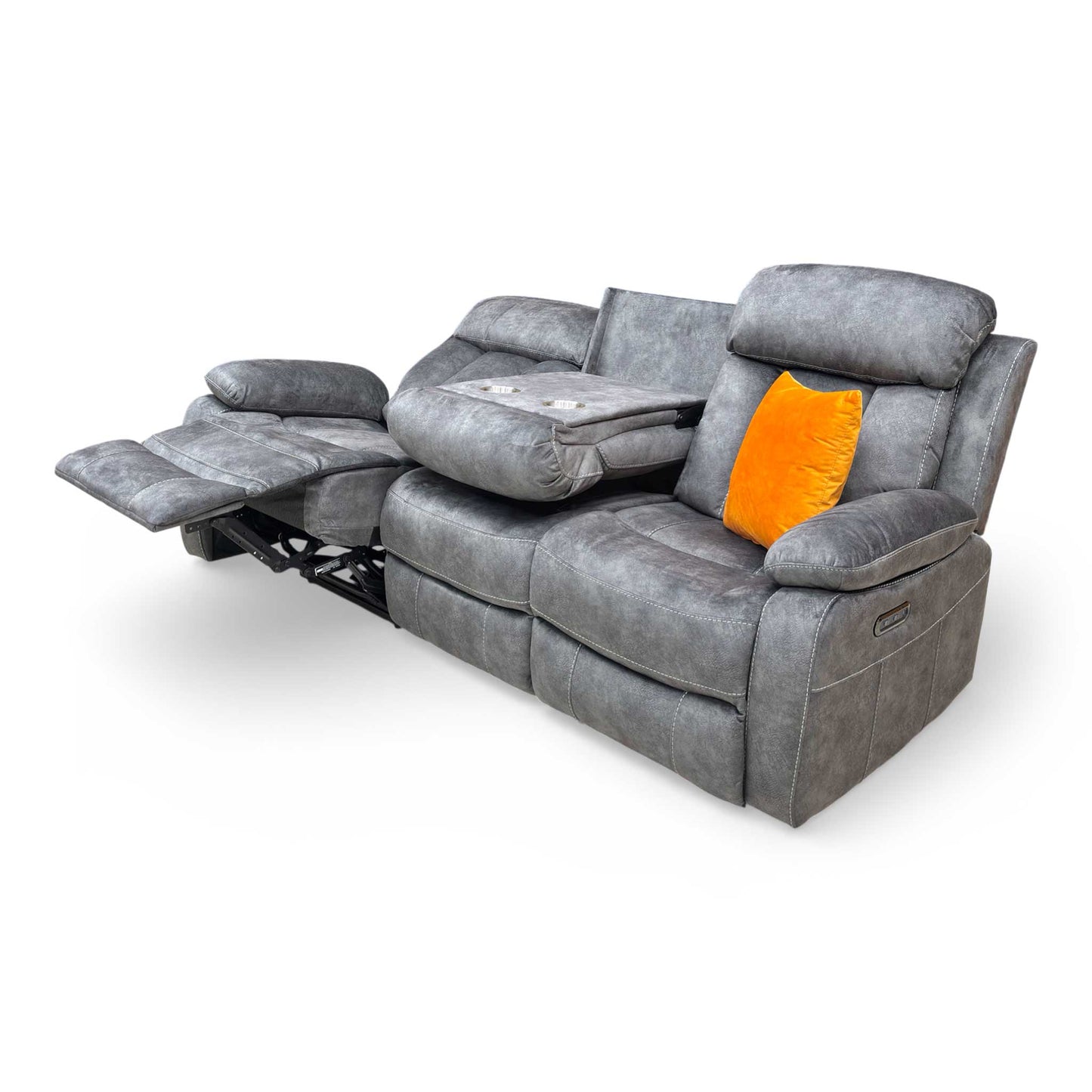 ‘Merrion’ Dapple Charcoal Fabric 3 Seater Power Recliner with Drop Down Cup Holder Direct From Manufacturer