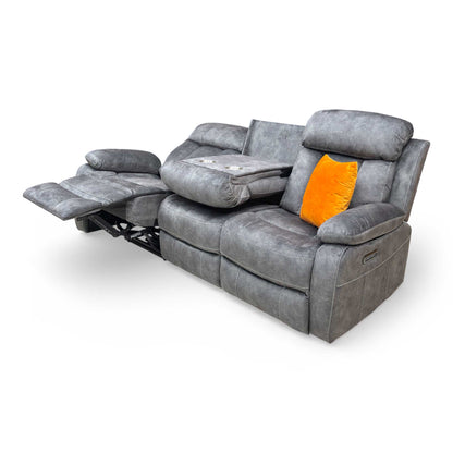 ‘Merrion’ Dapple Charcoal Fabric 3 Seater Power Recliner with Drop Down Cup Holder Direct From Manufacturer