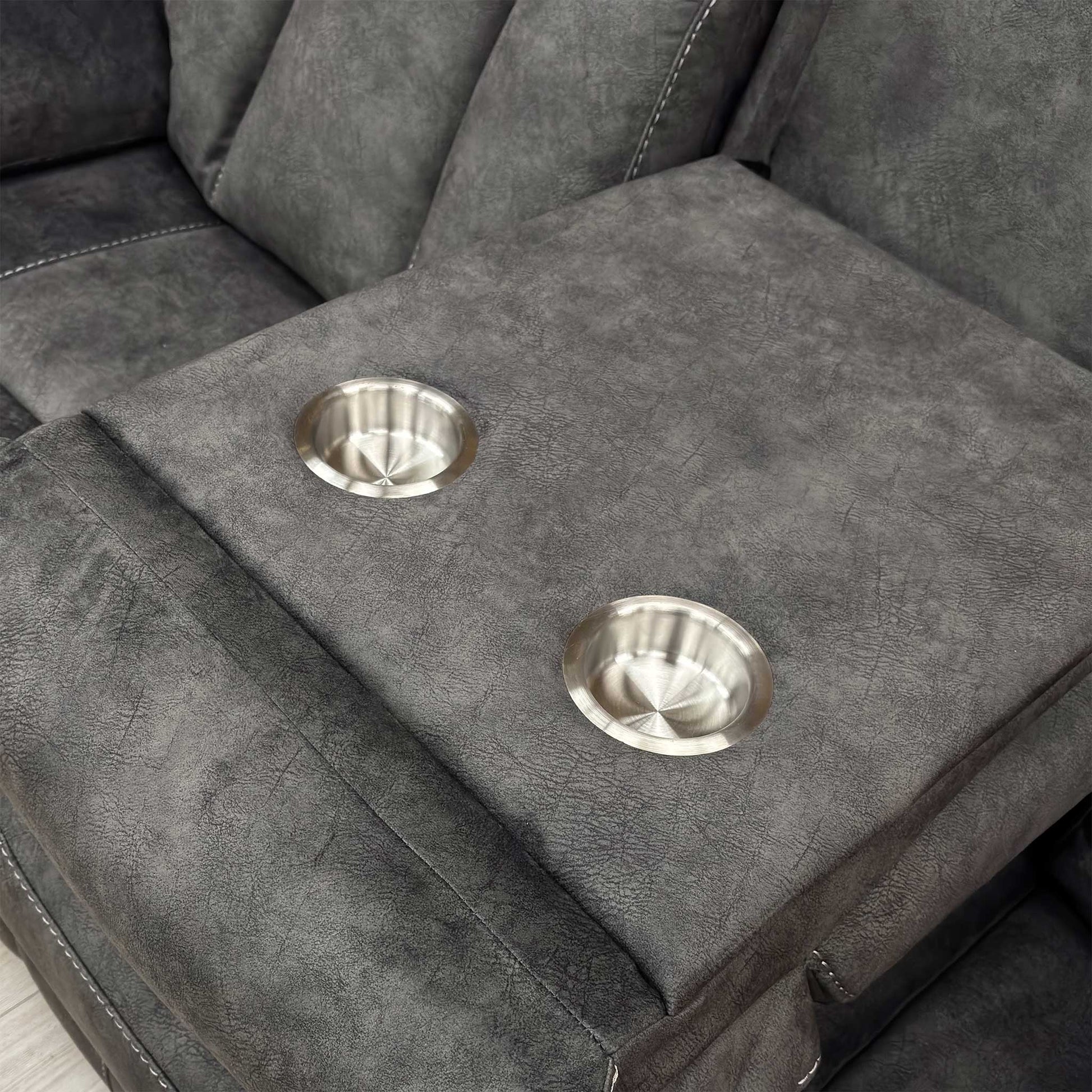‘Merrion’ Dapple Charcoal Fabric 3 Seater Power Recliner with Drop Down Cup Holder Direct From Manufacturer
