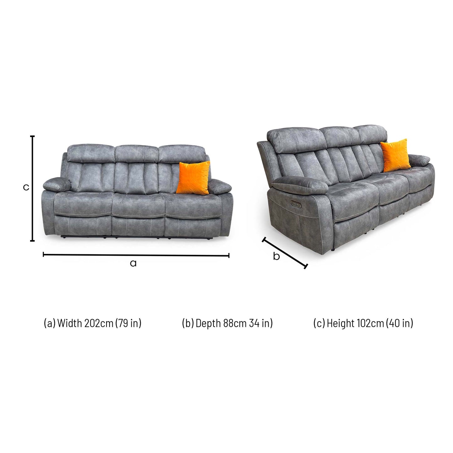 ‘Merrion’ Dapple Charcoal Fabric 3 Seater Power Recliner with Drop Down Cup Holder Direct From Manufacturer