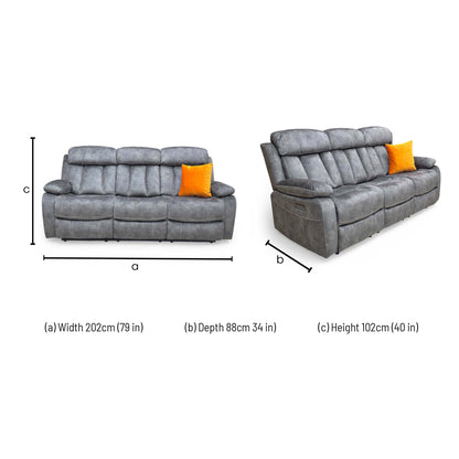 ‘Merrion’ Dapple Charcoal Fabric 3 Seater Power Recliner with Drop Down Cup Holder Direct From Manufacturer