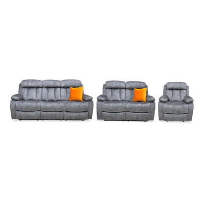 'Merrion' Dapple Charcoal Fabric 3 + 2 Seater Power Reclining Sofa Set with Drop-Down Cup Holders & Power Chair