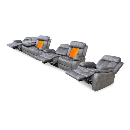 'Merrion' Dapple Charcoal Fabric 3 + 2 Seater Power Reclining Sofa Set with Drop-Down Cup Holders & Power Chair