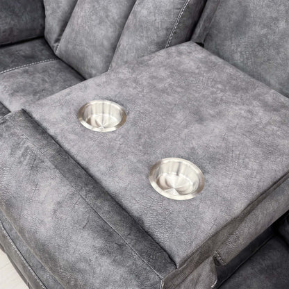 'Merrion' Dapple Charcoal Fabric 3 + 2 Seater Power Reclining Sofa Set with Drop-Down Cup Holders & Power Chair