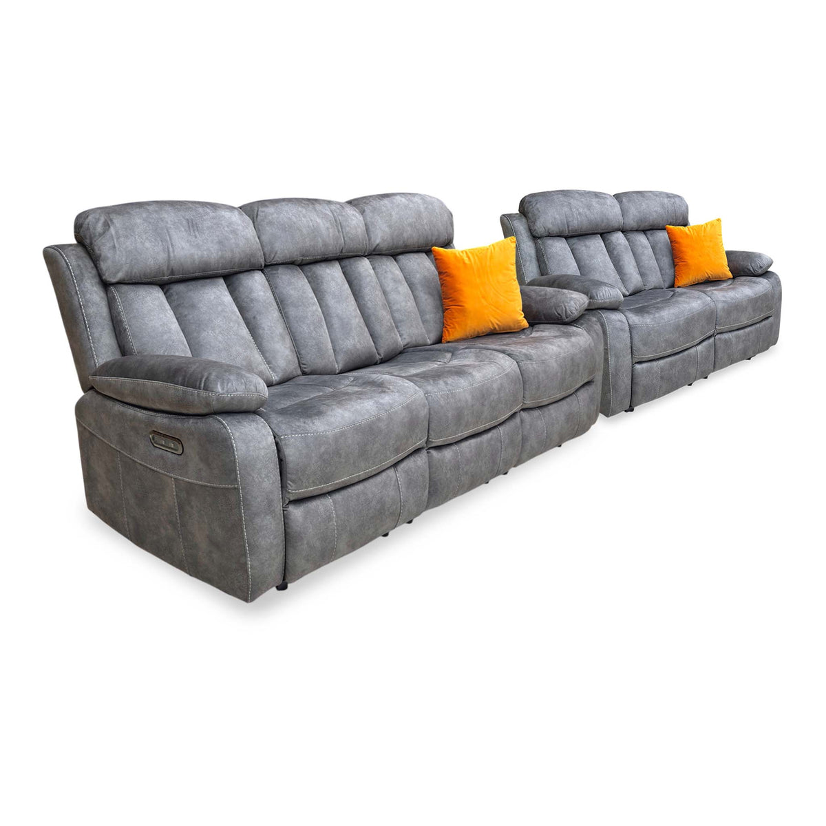 'Merrion’ Dapple Charcoal Fabric 3 + 2 Seater Power Recliner with Drop Down Cup Holder Sofa Set