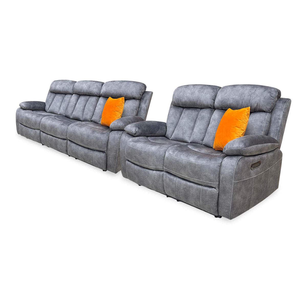 'Merrion’ Dapple Charcoal Fabric 3 + 2 Seater Power Recliner with Drop Down Cup Holder Sofa Set