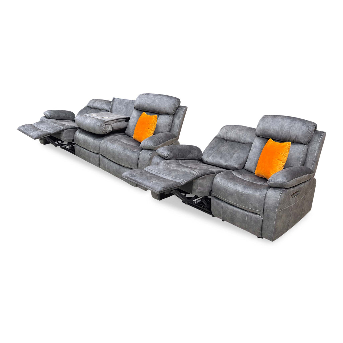 'Merrion’ Dapple Charcoal Fabric 3 + 2 Seater Power Recliner with Drop Down Cup Holder Sofa Set