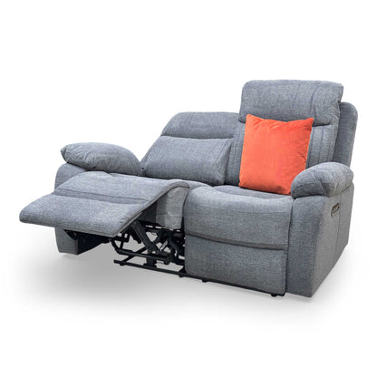 'Brystol' Dark Grey Woven Fabric 2 Seater Power Recliner Sofa