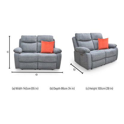 'Brystol' Dark Grey Woven Fabric 2 Seater Power Recliner Sofa