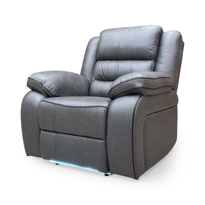 Angled view of the recliner in a home lounge setting, emphasizing its modern aesthetic.