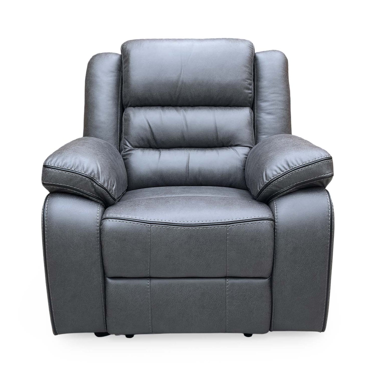 Front view of the 'Vegas' power recliner chair in charcoal grey microfibre fabric.