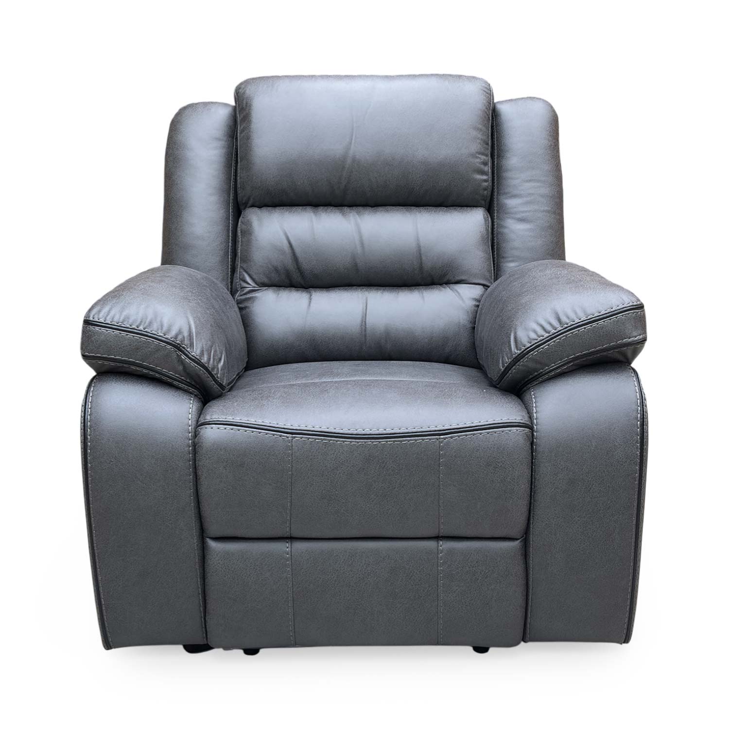 Front view of the 'Vegas' power recliner chair in charcoal grey microfibre fabric.
