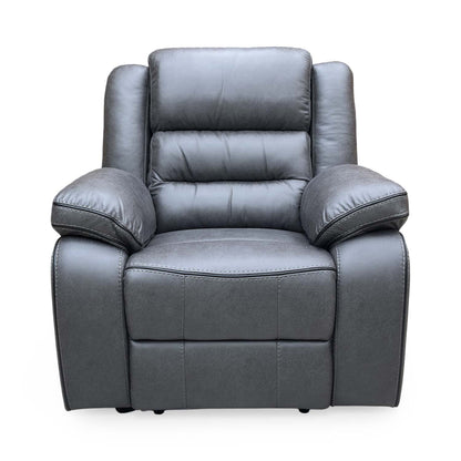 Front view of the 'Vegas' power recliner chair in charcoal grey microfibre fabric.