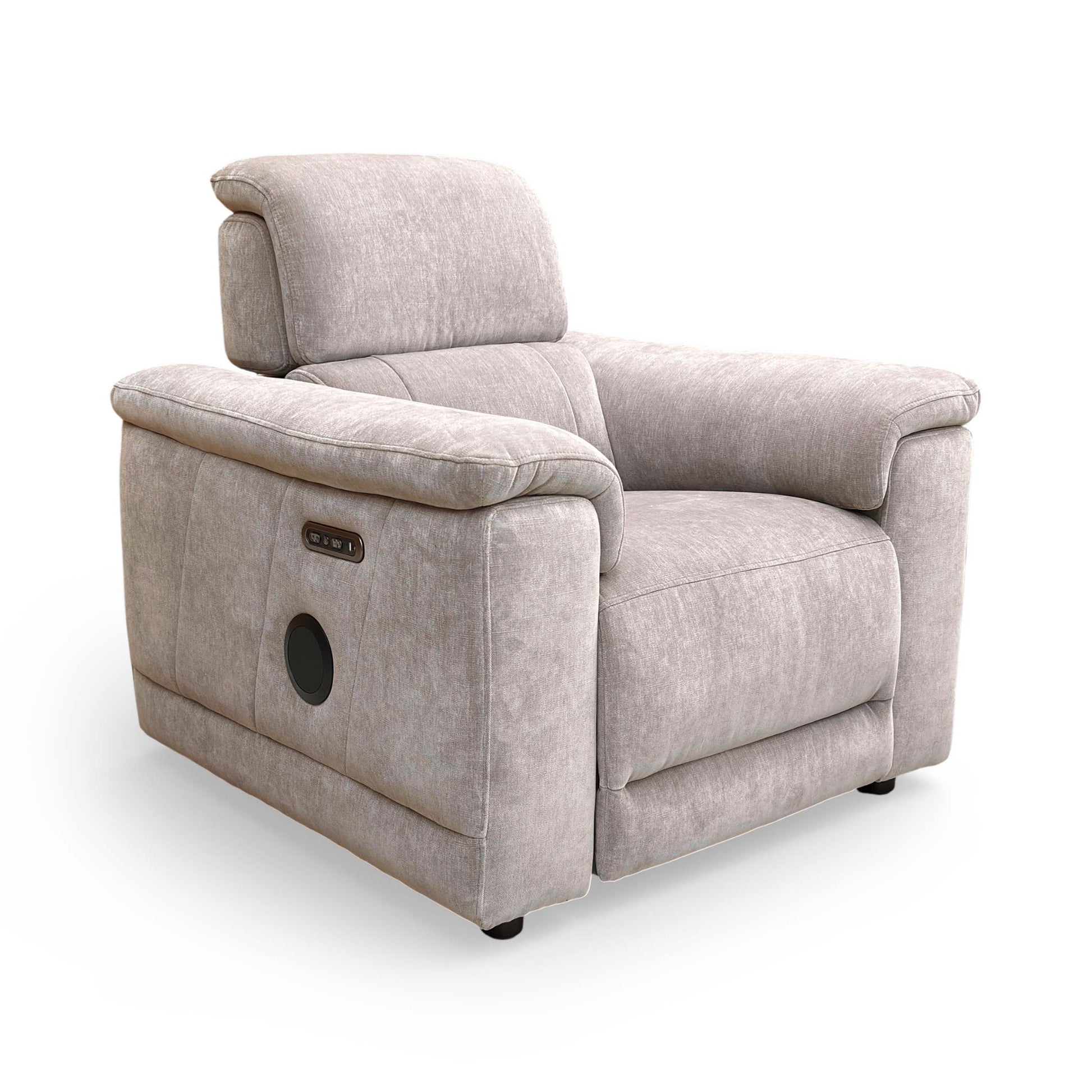 Side profile view of the 'Genius' power recliner, showing the full reclining position.