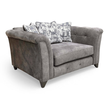 Full view of the Boutique ‘Aura’ Kenzo 2-seater scatter back love chair in sumptuous mink velvet.