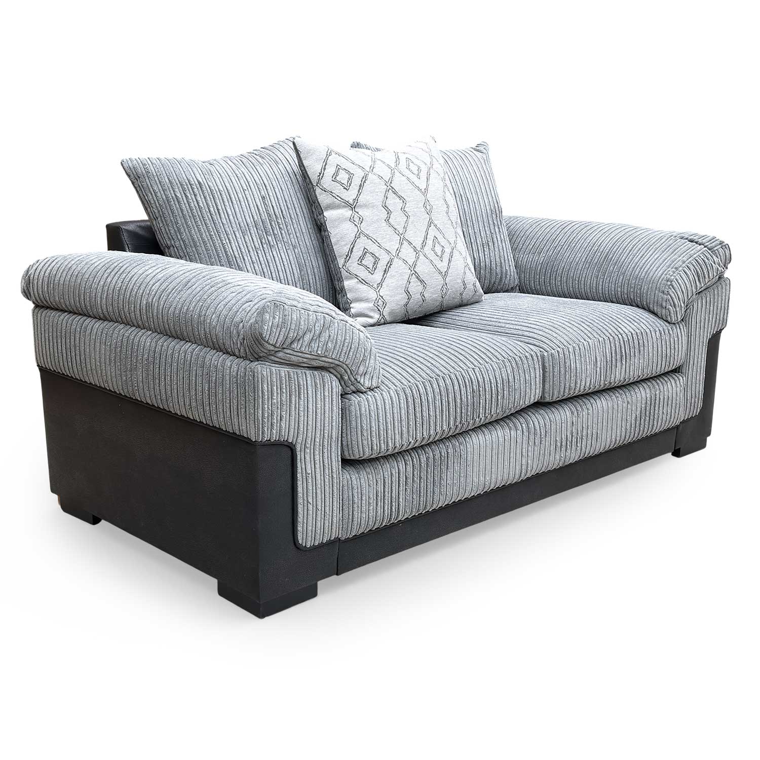 Full view of the Very ‘Marissa’ 2 seater sofa in grey jumbo cord fabric, showcasing a soft, inviting texture and contemporary design.