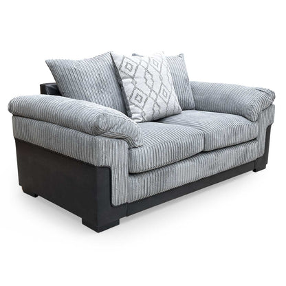 Full view of the Very ‘Marissa’ 2 seater sofa in grey jumbo cord fabric, showcasing a soft, inviting texture and contemporary design.