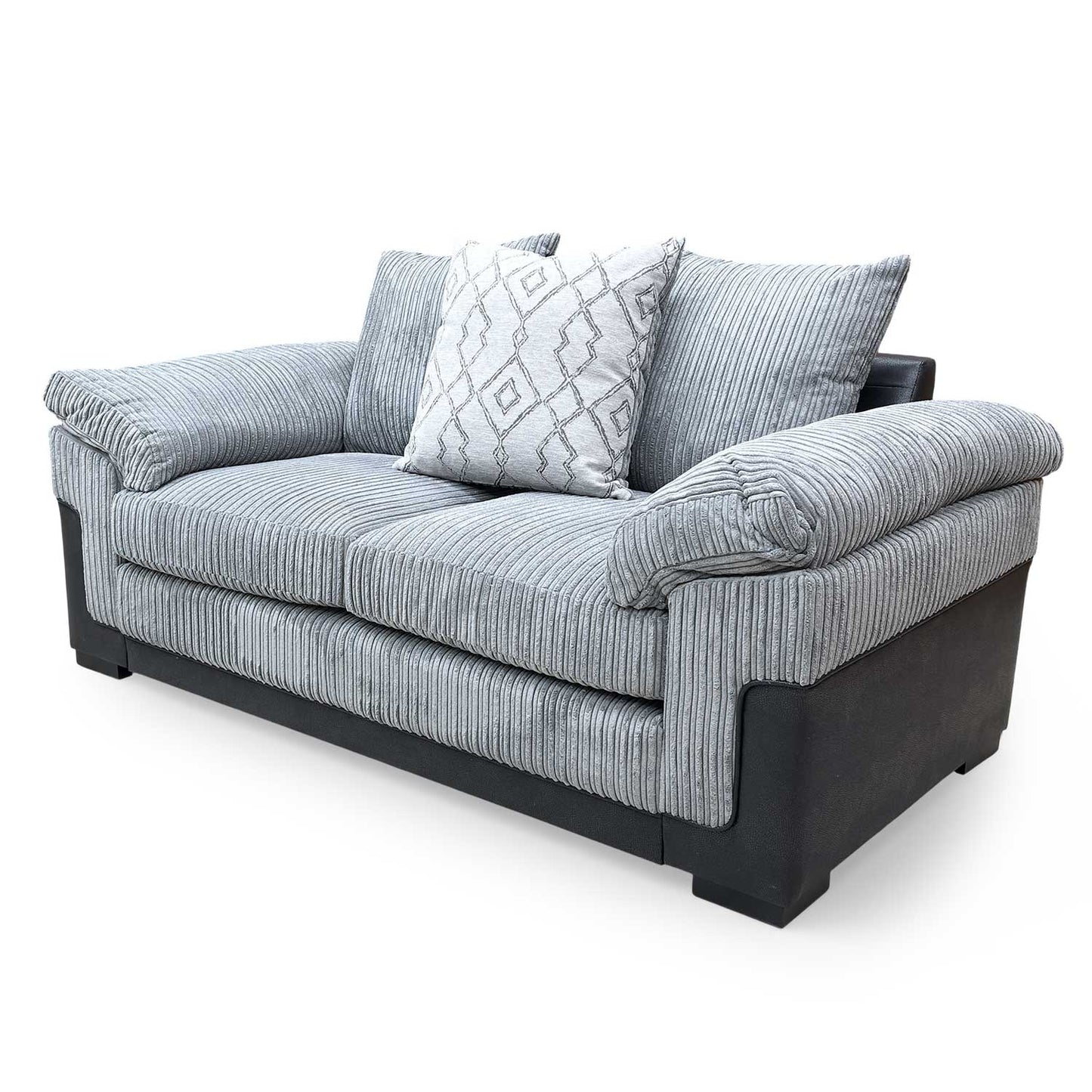 Rear view of the ‘Marissa’ 2 seater, showing the seamless jumbo cord upholstery and professional finish from every angle.