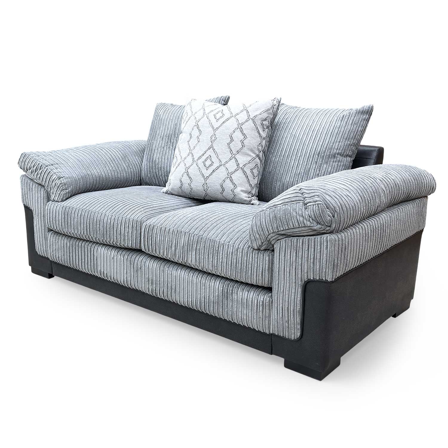 Rear view of the ‘Marissa’ 2 seater, showing the seamless jumbo cord upholstery and professional finish from every angle.