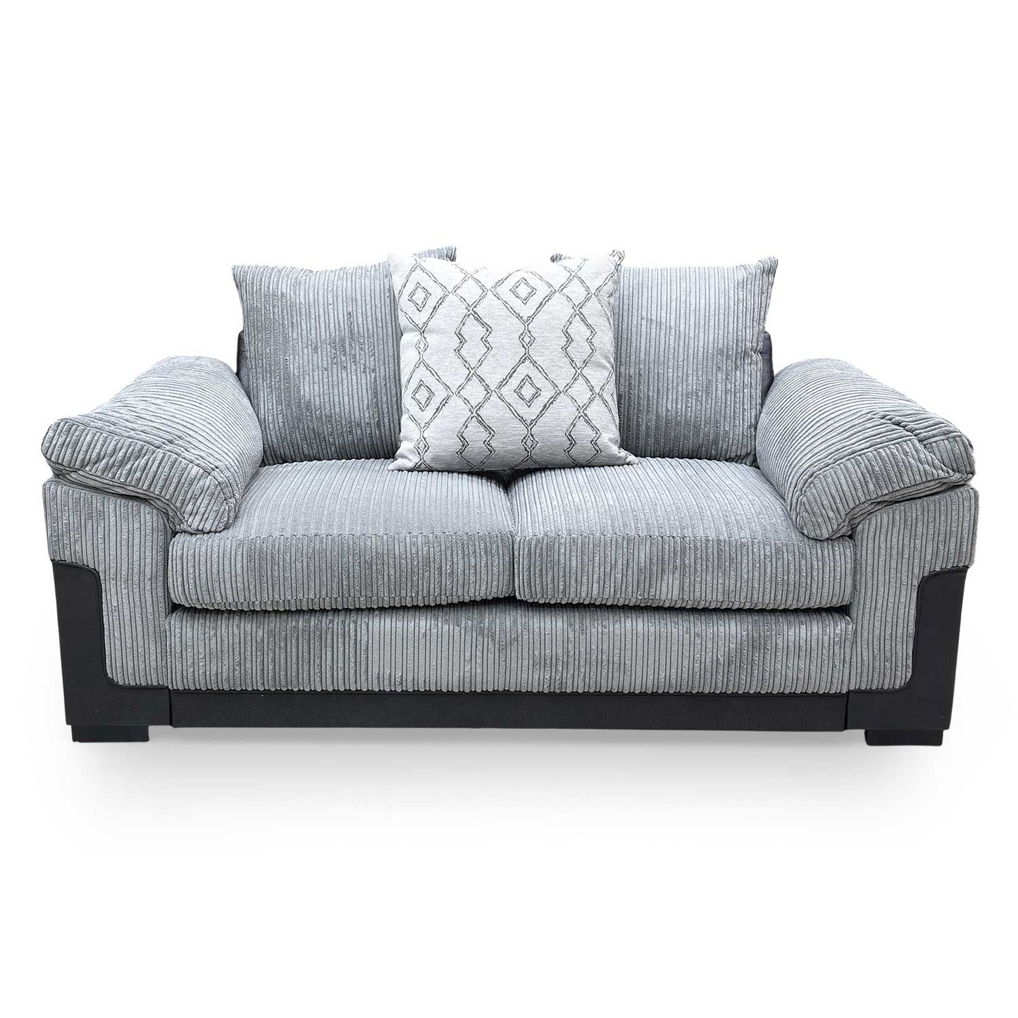 Front view of the Very ‘Marissa’ 2 seater sofa in grey jumbo cord fabric, showcasing a soft, inviting texture and contemporary design.