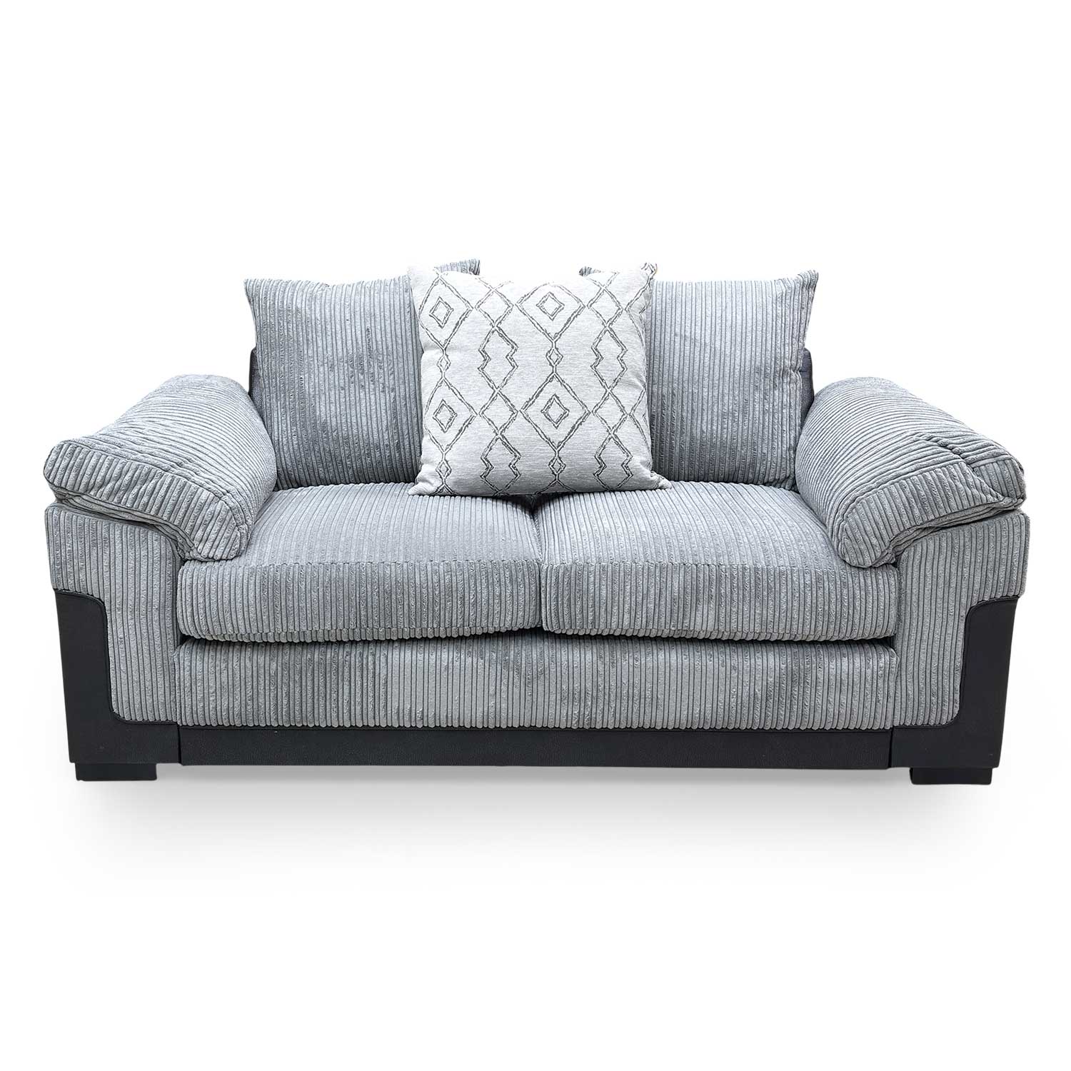 Front view of the Very ‘Marissa’ 2 seater sofa in grey jumbo cord fabric, showcasing a soft, inviting texture and contemporary design.