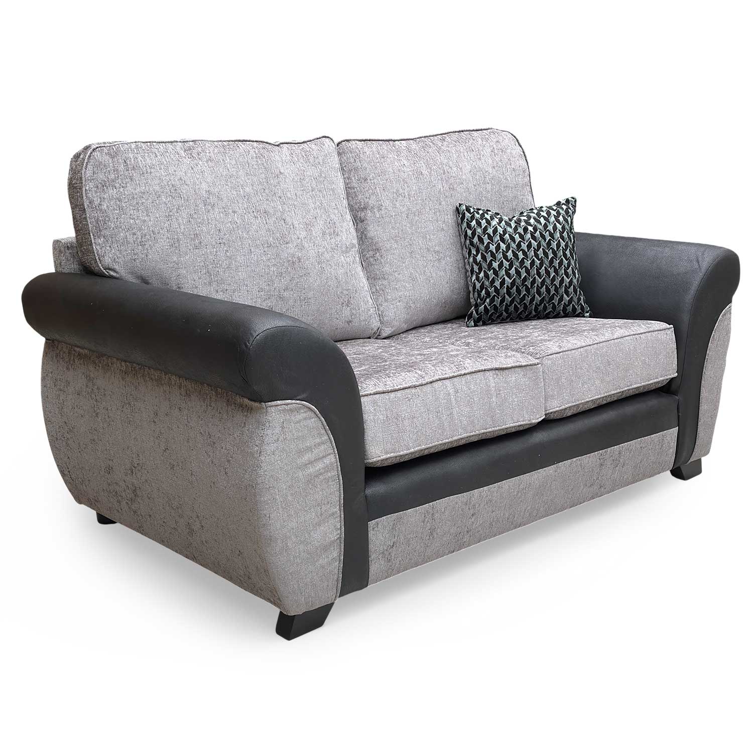 Full view of the Marino’ Grey Fabric Mix 2 Seater Sofa, featuring a contemporary design with neutral grey upholstery.