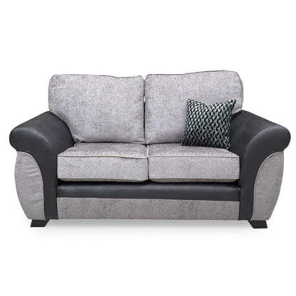 Front view of the Marino’ Grey Fabric Mix 2 Seater Sofa, featuring a contemporary design with neutral grey upholstery.