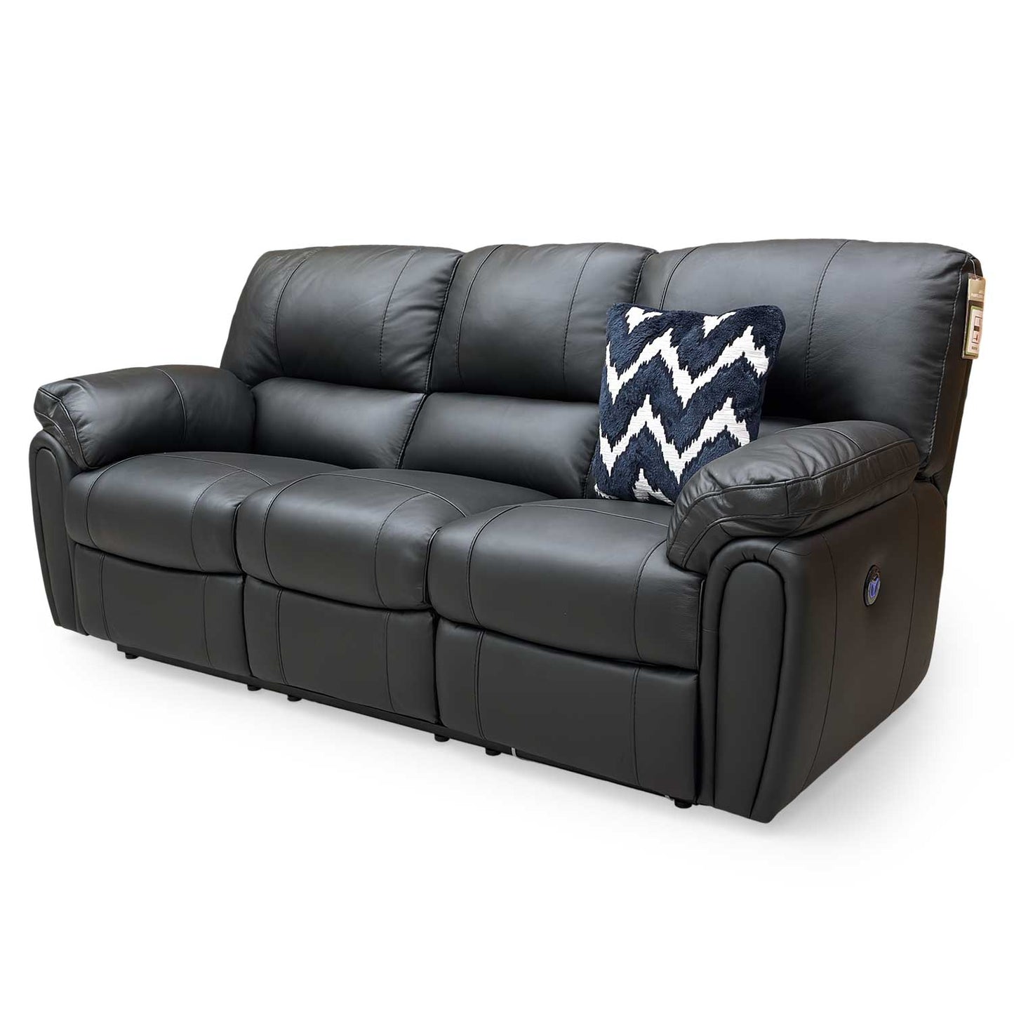 Rear view of the black faux leather sofa, showcasing the clean, professional finish on all sides.