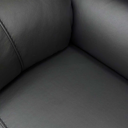 Detailed close-up of the premium black upholstery on the ‘Leighton’ sofa, showing the high-quality texture and stitching.