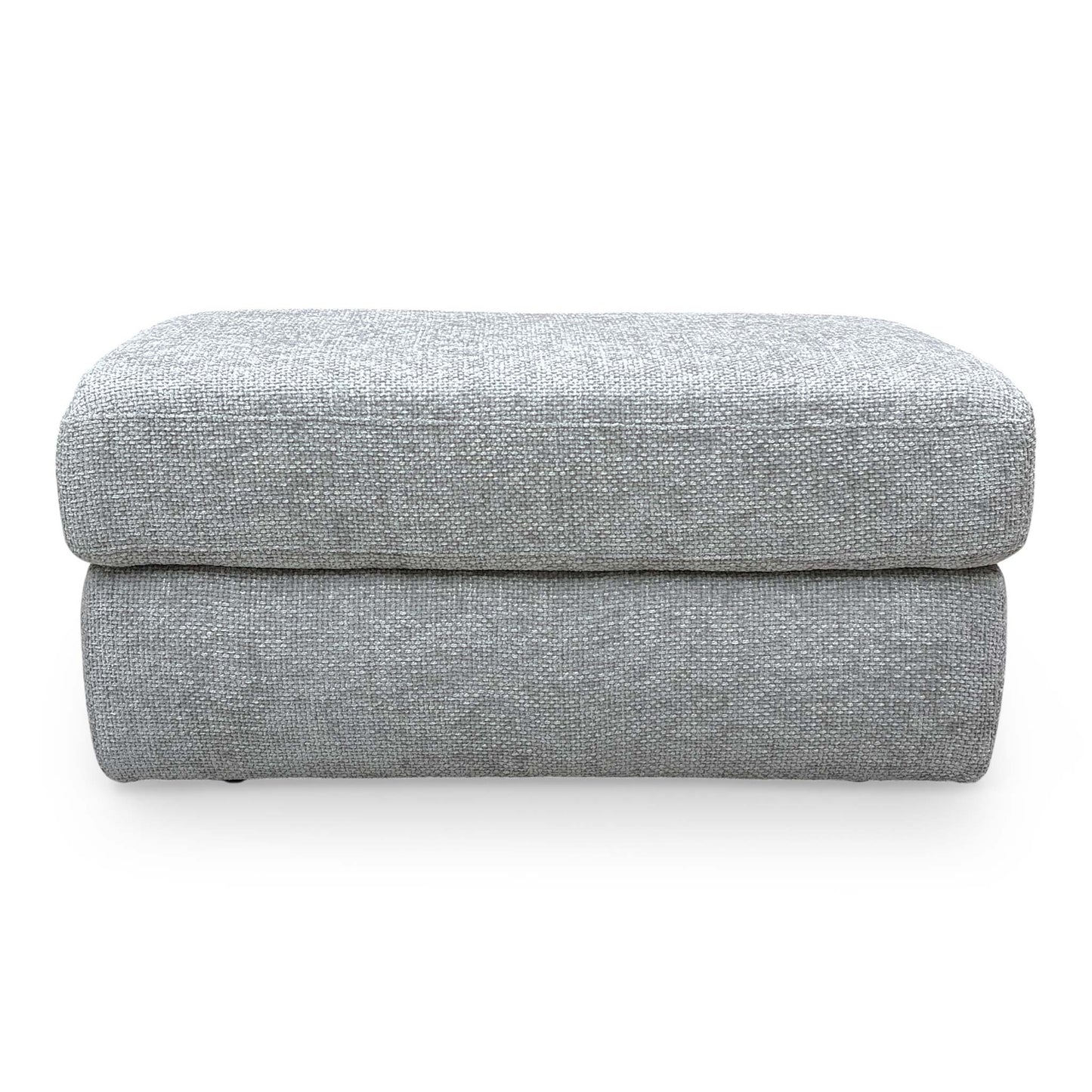 Front view of the Very ‘Avena’ footstool in soft grey fabric, featuring a clean rectangular design and subtle stitching.