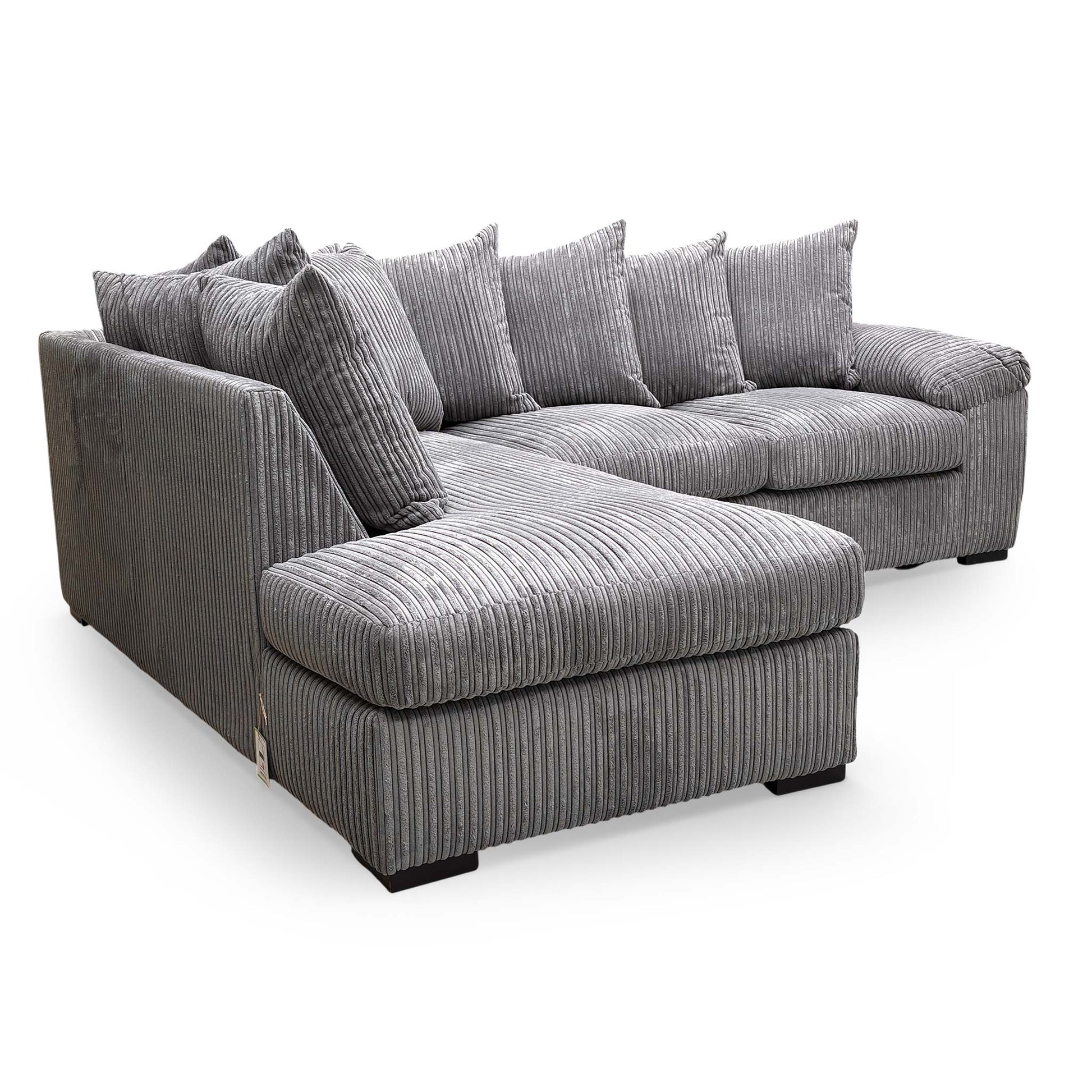 Side view of the ‘Amalfi’ corner chaise sofa, showcasing the deep seating and supportive back cushions.