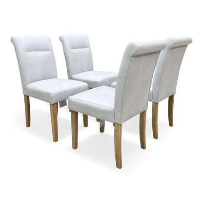 ‘Lewis’ Rectangular 160cm Extending Dining Table with Light Grey Faux Leather Roll Back Fixed Dining Chairs - Set of 4 Furniture Village