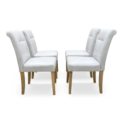 ‘Lewis’ Rectangular 160cm Extending Dining Table with Light Grey Faux Leather Roll Back Fixed Dining Chairs - Set of 4 Furniture Village
