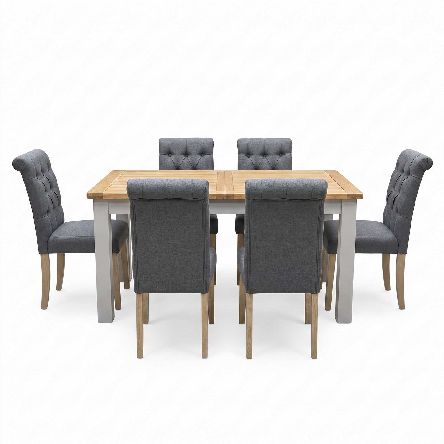 ‘Lewis’ Rectangular 160cm Extending Dining Table with Anthracite Grey Fabric Set of 6 Button Back Chairs