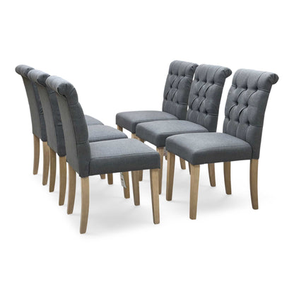 ‘Lewis’ Rectangular 160cm Extending Dining Table with Anthracite Grey Fabric Set of 6 Button Back Chairs
