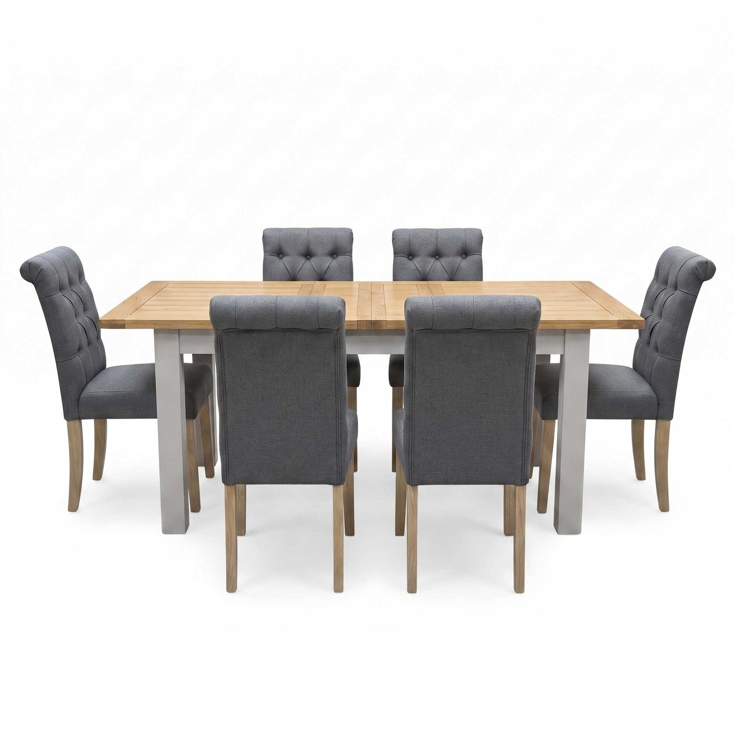 ‘Lewis’ Rectangular 160cm Extending Dining Table with Anthracite Grey Fabric Set of 6 Button Back Chairs