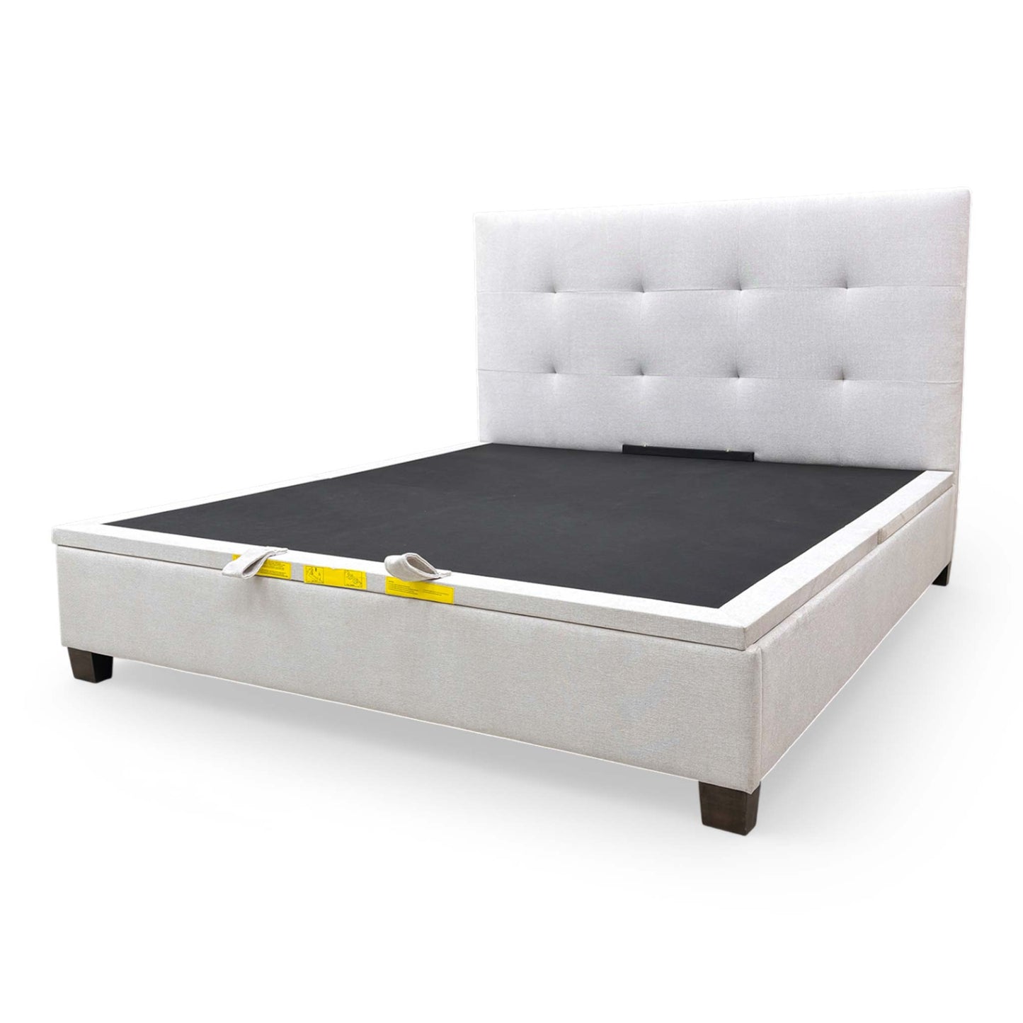 Angle Shot of the fully assembled bed frame in a room setting, showcasing its elegant and functional design.