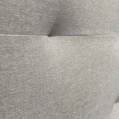 Close-up of the textured oatmeal fabric, highlighting the weave and soft neutral tone suitable for various bedroom decors.