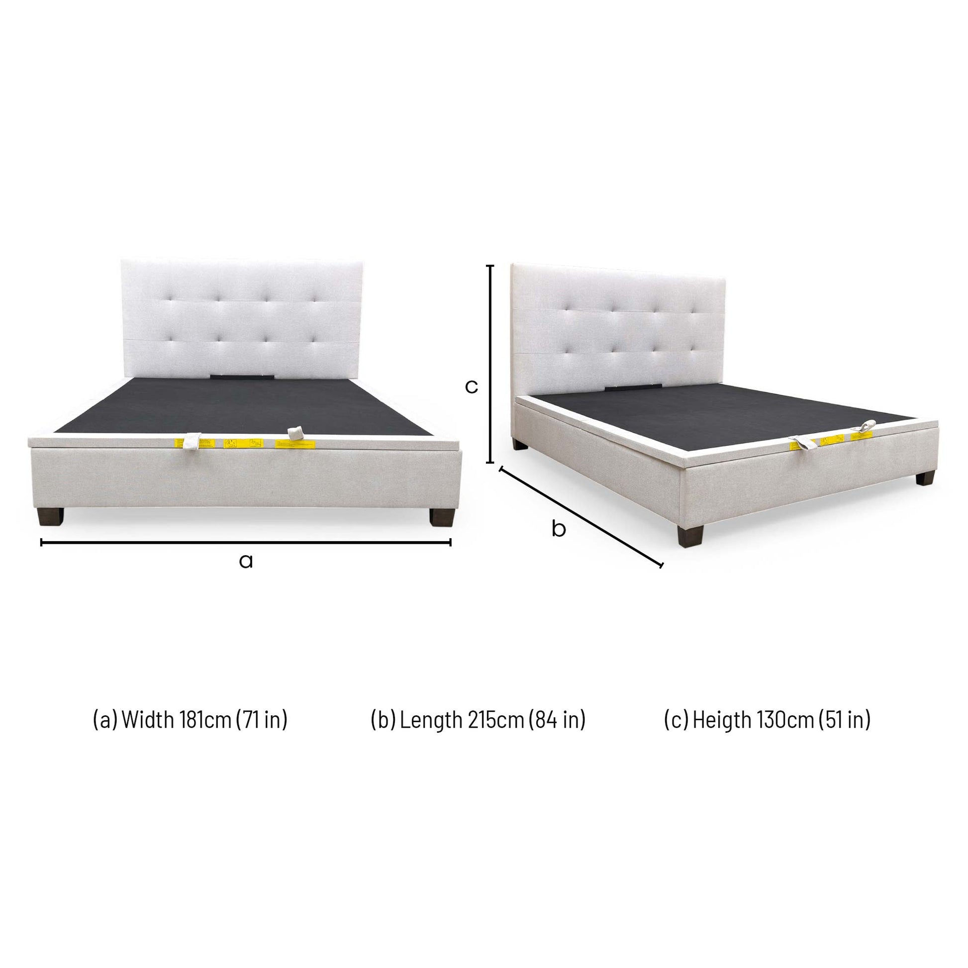 Dimensions for the Furniture Village ‘Hadley’ Oatmeal Fabric Ottoman Bed Frame - Super King.