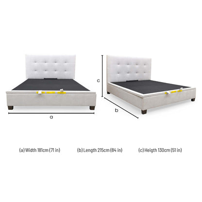 Dimensions for the Furniture Village ‘Hadley’ Oatmeal Fabric Ottoman Bed Frame - Super King.