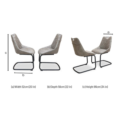 Dimensions for the ‘Warrior’ Taupe Fabric Cantilever Dining Chairs Set of 2.
