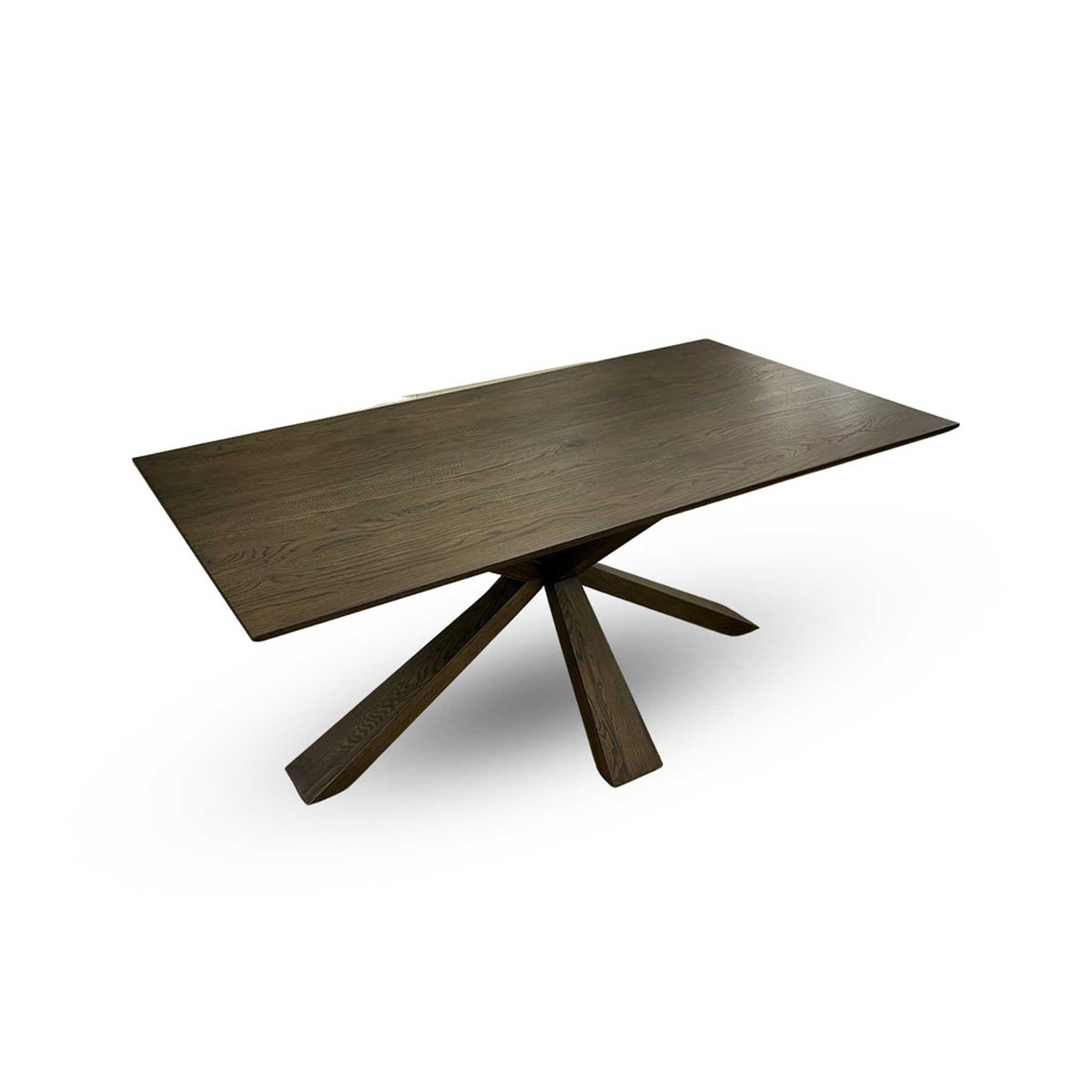 'Saigon' Dark Oak Veneer Wood Fixed Dining Table with Wooden Base & Granite Grey velvet Fabric Set of 4 Dining Chairs
