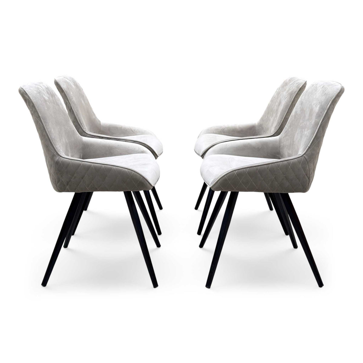 'Saigon' Dark Oak Veneer Wood Fixed Dining Table with Wooden Base & Granite Grey velvet Fabric Set of 4 Dining Chairs