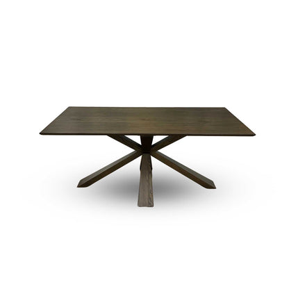 'Saigon' Dark Oak Veneer Wood Fixed Dining Table with Wooden Base & Granite Grey velvet Fabric Set of 4 Dining Chairs