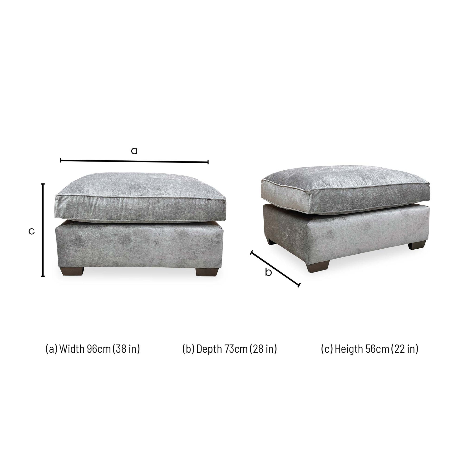 Dimensions for the ‘Rosie’ Kingston Grey Fabric Footstool.