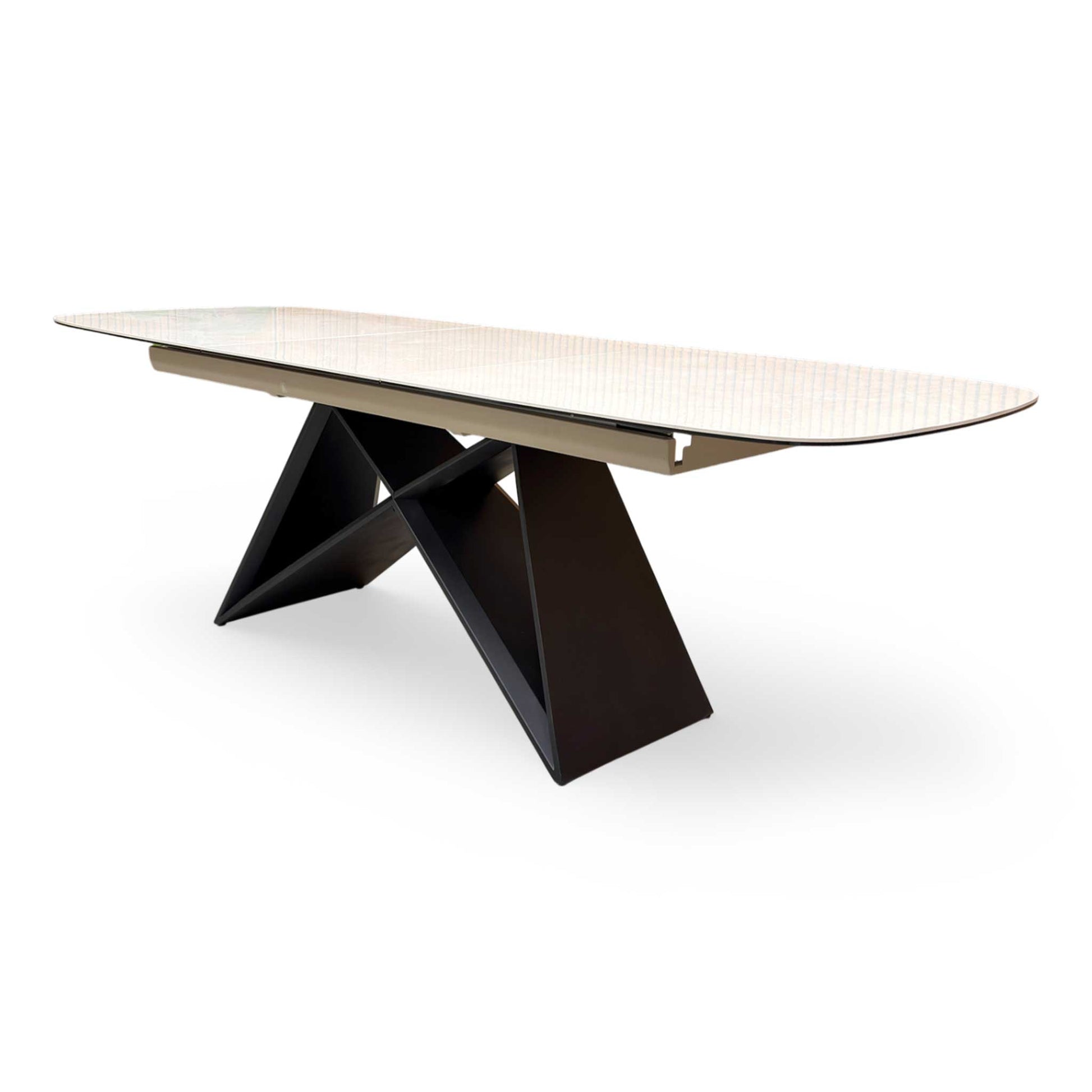 The ‘Oasis’ table in its fully extended 240cm position, illustrating the additional seating capacity for large gatherings.